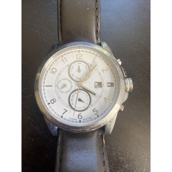 Tommy Hilfiger Men's Stainless Steel Watch with Brown Leather Band & New Battery - Picture 1 of 12